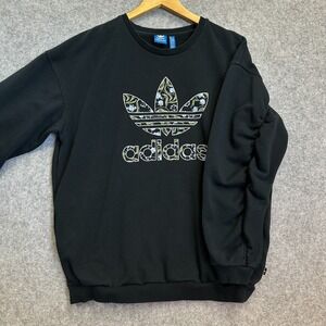 Adidas Originals Black Trefoil Sweatshirt Floral Logo Crewneck Men's M